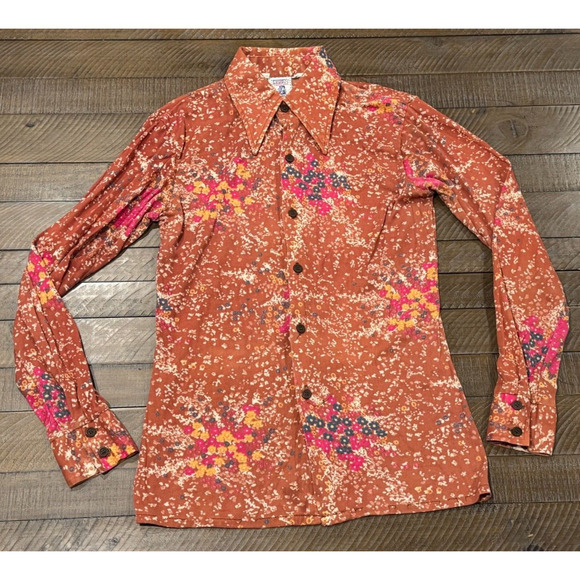 Funky Groovy Threads Kennington Shirt Orange/Pink - VTG 70s - Size S - Picture 3 of 7